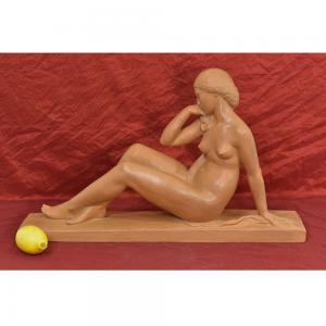 ART DECO-SKULPTUREN AUS TERRAKOTTA, FRAUENAKT, AMEDEO GENNARELLI, ITALIENISCHER BILDHAUER. (STTE82)